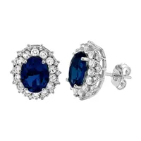 Lab Created Blue Sapphire Sterling Silver 12.7mm Oval Stud Earrings
