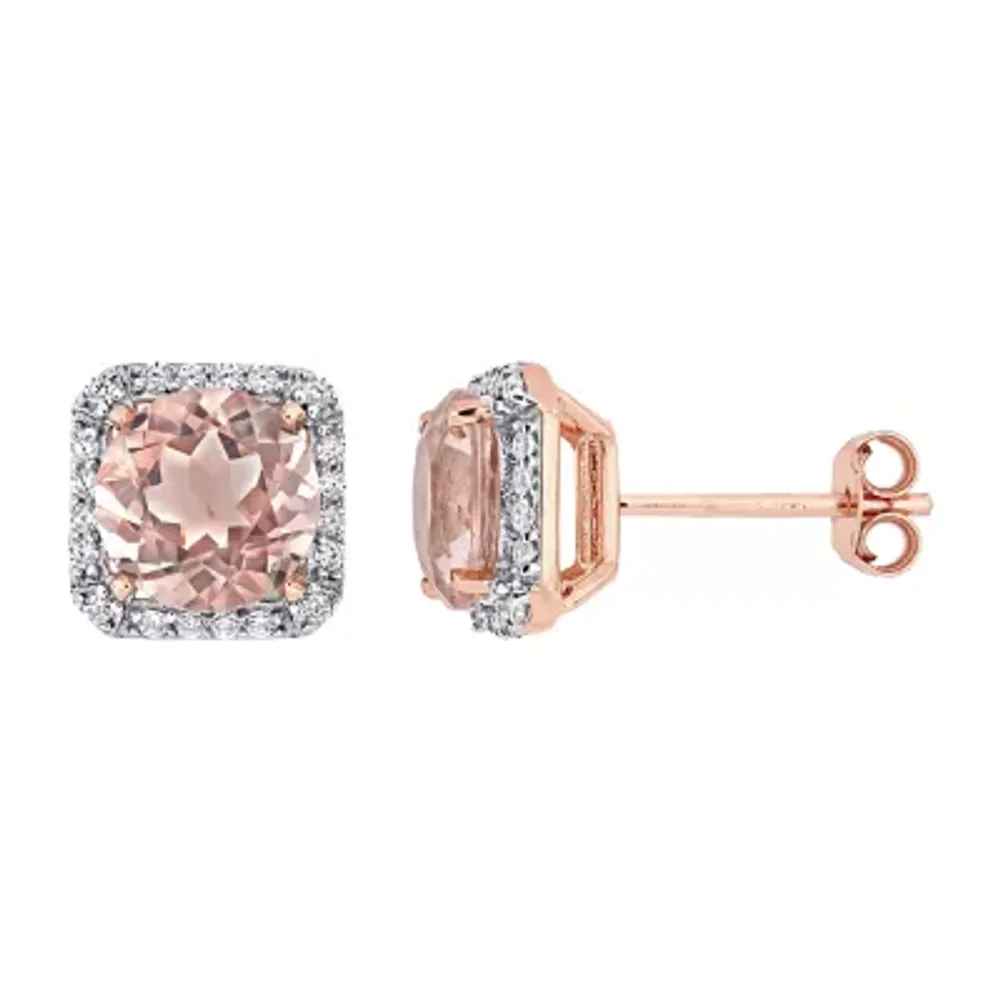 Simulated Pink Morganite 18K Rose Gold Over Silver 8.7mm Stud Earrings