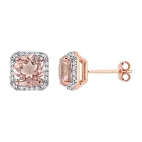 Simulated Pink Morganite 18K Rose Gold Over Silver 8.7mm Stud Earrings