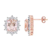 Simulated Pink Morganite 18K Rose Gold Over Silver 11.8mm Stud Earrings