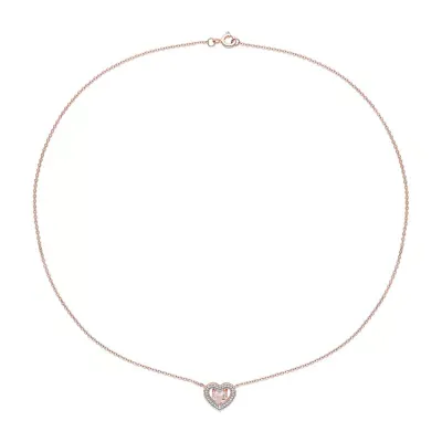 Womens Simulated Pink Morganite 18K Rose Gold Over Silver Heart Pendant Necklace