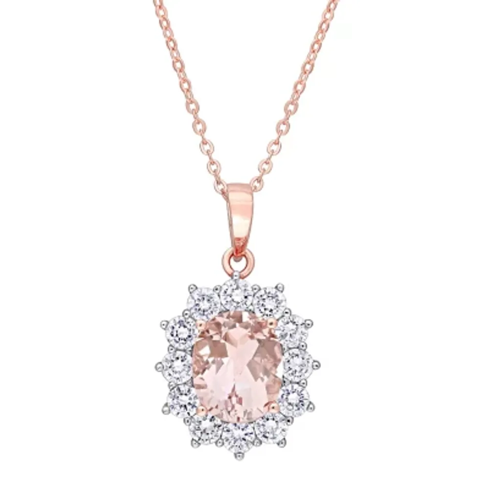Womens Simulated Pink Morganite 18K Rose Gold Over Silver Pendant Necklaces