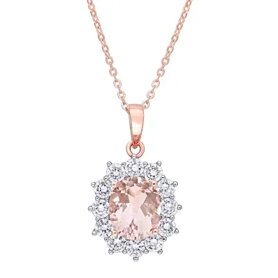Womens Simulated Pink Morganite 18K Rose Gold Over Silver Pendant Necklaces