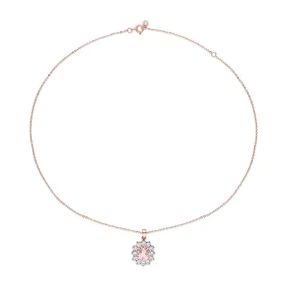 Womens Simulated Pink Morganite 18K Rose Gold Over Silver Pendant Necklace