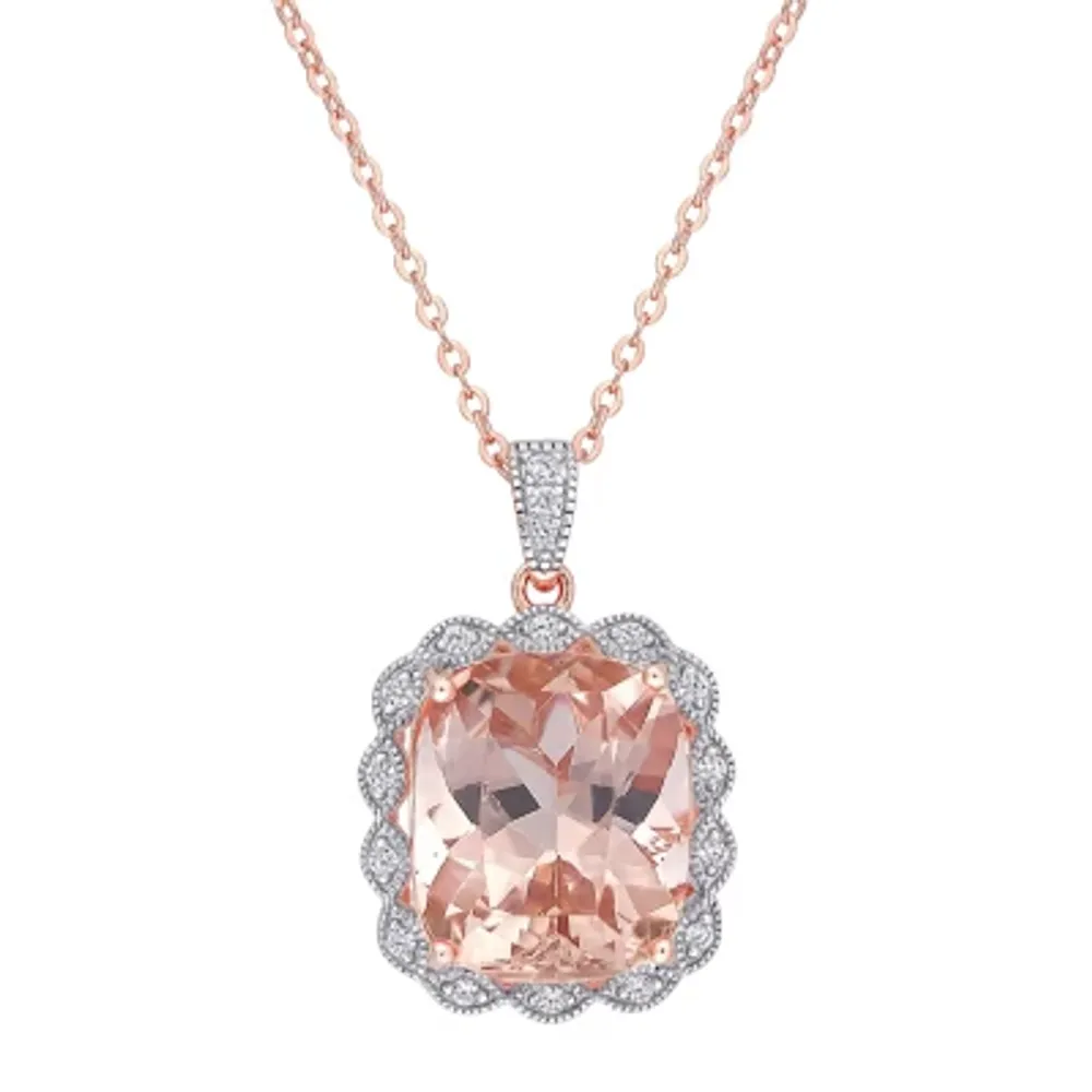 Womens Simulated Pink Morganite 18K Rose Gold Over Silver Pendant Necklace