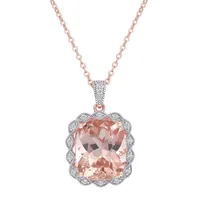 Womens Simulated Pink Morganite 18K Rose Gold Over Silver Pendant Necklace