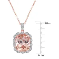 Womens Simulated Pink Morganite 18K Rose Gold Over Silver Pendant Necklace