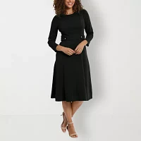 London Style Womens 3/4 Sleeve Fit + Flare Dress