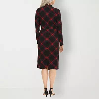 Clover And Sloane Womens Long Sleeve Plaid Midi Sheath Dress