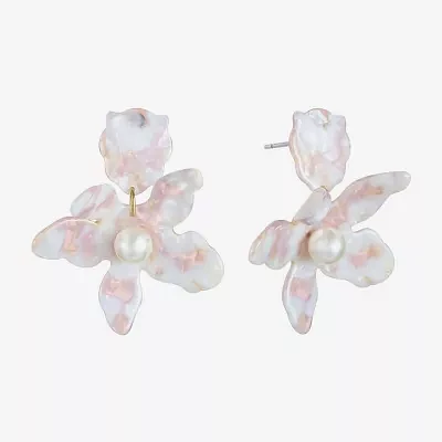 Bijoux Bar Gold Tone Simulated Pearl Flower Drop Earrings