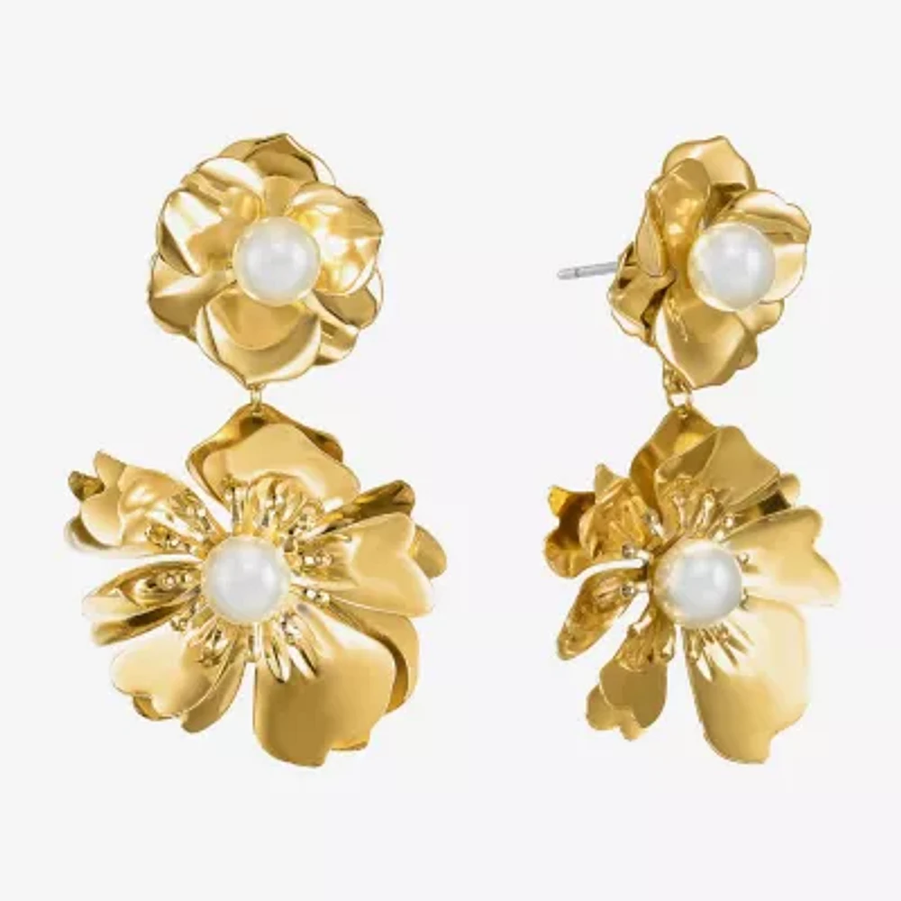 Bijoux Bar Gold Tone Simulated Pearl Flower Drop Earrings