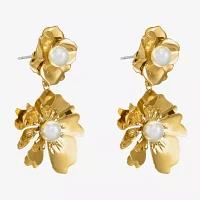 Bijoux Bar Gold Tone Simulated Pearl Flower Drop Earrings