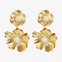 Bijoux Bar Gold Tone Simulated Pearl Flower Drop Earrings