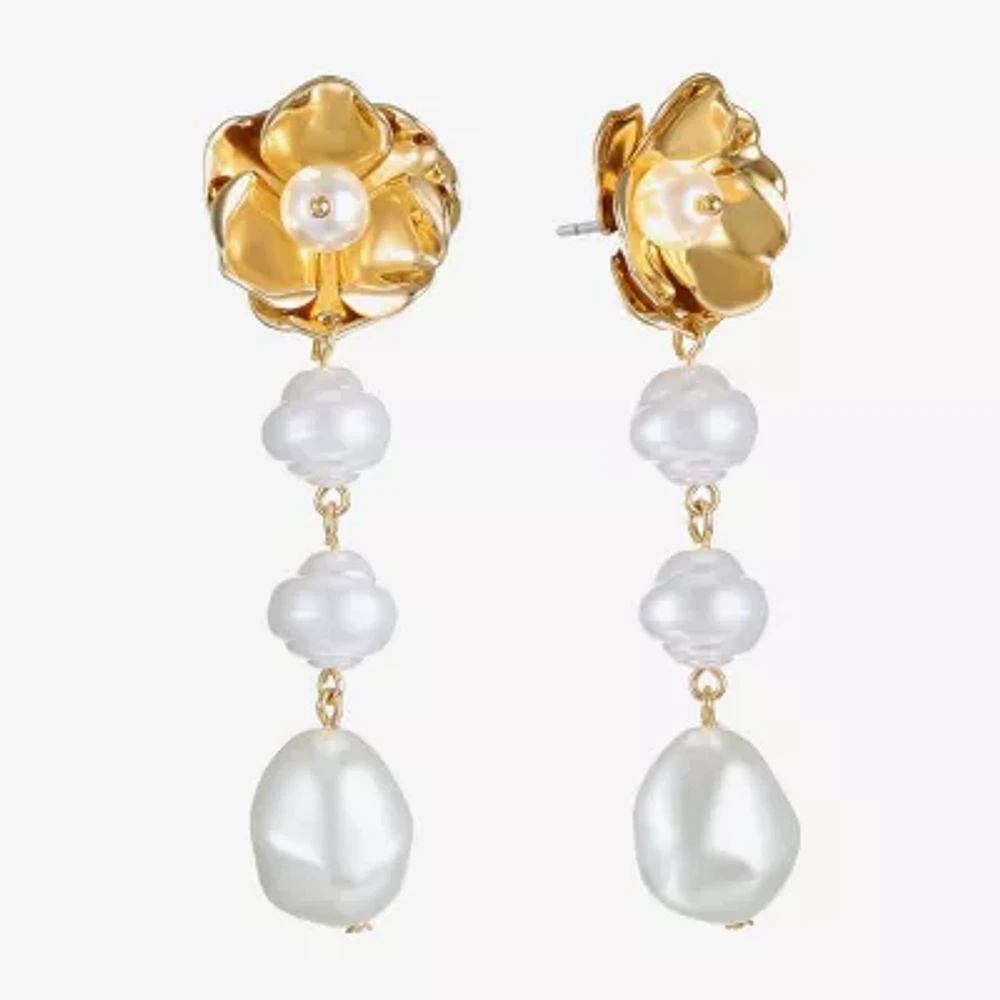 Bijoux Bar Gold Tone Simulated Pearl Flower Drop Earrings