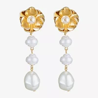 Bijoux Bar Gold Tone Simulated Pearl Flower Drop Earrings