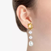 Bijoux Bar Gold Tone Simulated Pearl Flower Drop Earrings