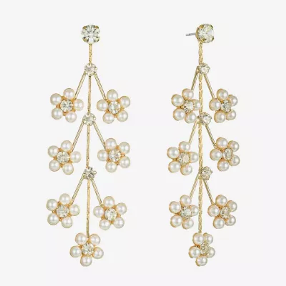 Bijoux Bar Gold Tone Glass Simulated Pearl Flower Drop Earrings