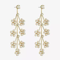 Bijoux Bar Gold Tone Glass Simulated Pearl Flower Drop Earrings