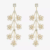 Bijoux Bar Gold Tone Glass Simulated Pearl Flower Drop Earrings