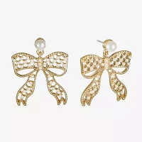 Bijoux Bar Gold Tone Simulated Pearl Bow Drop Earrings