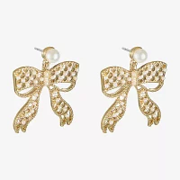 Bijoux Bar Gold Tone Simulated Pearl Bow Drop Earrings