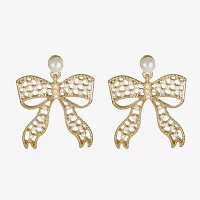 Bijoux Bar Gold Tone Simulated Pearl Bow Drop Earrings