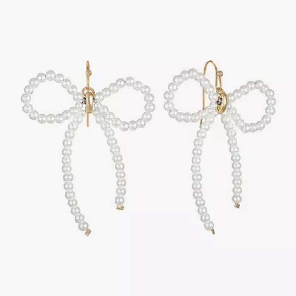 Bijoux Bar Gold Tone Simulated Pearl Bow Drop Earrings