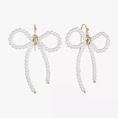 Bijoux Bar Gold Tone Simulated Pearl Bow Drop Earrings