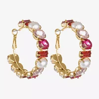 Bijoux Bar Gold Tone Glass Simulated Pearl Hoop Earrings