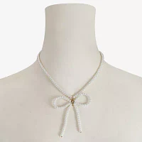 Bijoux Bar Gold Tone Simulated Pearl 17 Inch Bow Collar Necklace