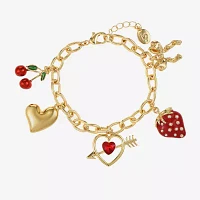 Bijoux Bar Gold Tone Glass Link Heart Charm Bracelet