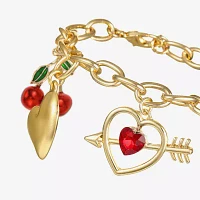 Bijoux Bar Gold Tone Glass Link Heart Charm Bracelet