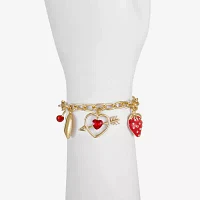 Bijoux Bar Gold Tone Glass Link Heart Charm Bracelet