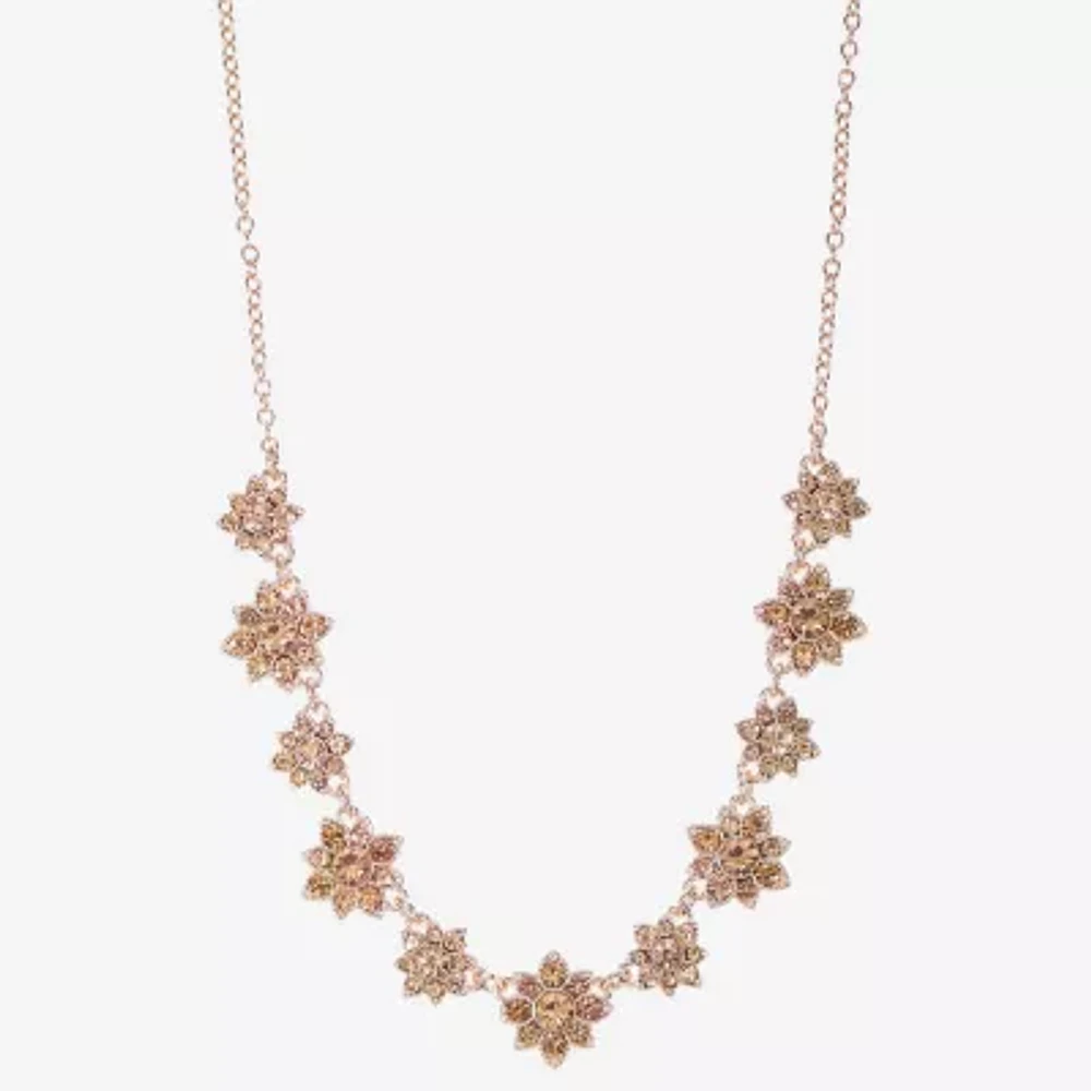 Monet Jewelry Rose Gold Glass 17 Inch Cable Flower Collar Necklace