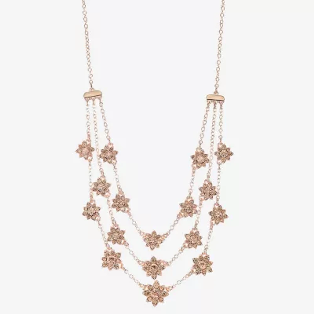 Monet Jewelry Rose Gold Layered Glass 22 Inch Cable Flower Strand Necklace