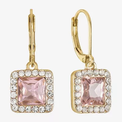 Monet Jewelry Womens Pink Glass Square Drop Earrings