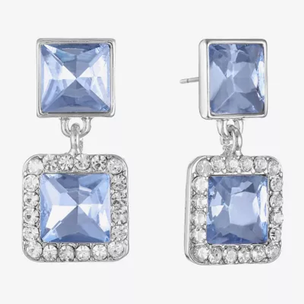 Monet Jewelry Double Glass Square Drop Earrings