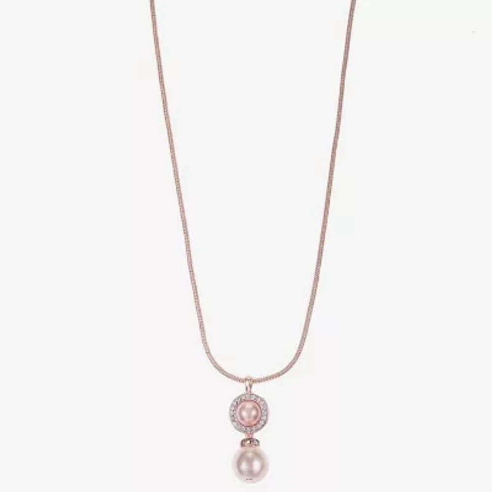 Monet Jewelry Rose Gold Glass Simulated Pearl 17 Inch Snake Round Pendant Necklace