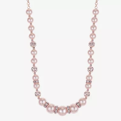 Monet Jewelry Rose Gold Glass Simulated Pearl 17 Inch Rolo Round Collar Necklace