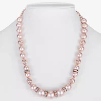 Monet Jewelry Rose Gold Glass Simulated Pearl 17 Inch Rolo Round Collar Necklace