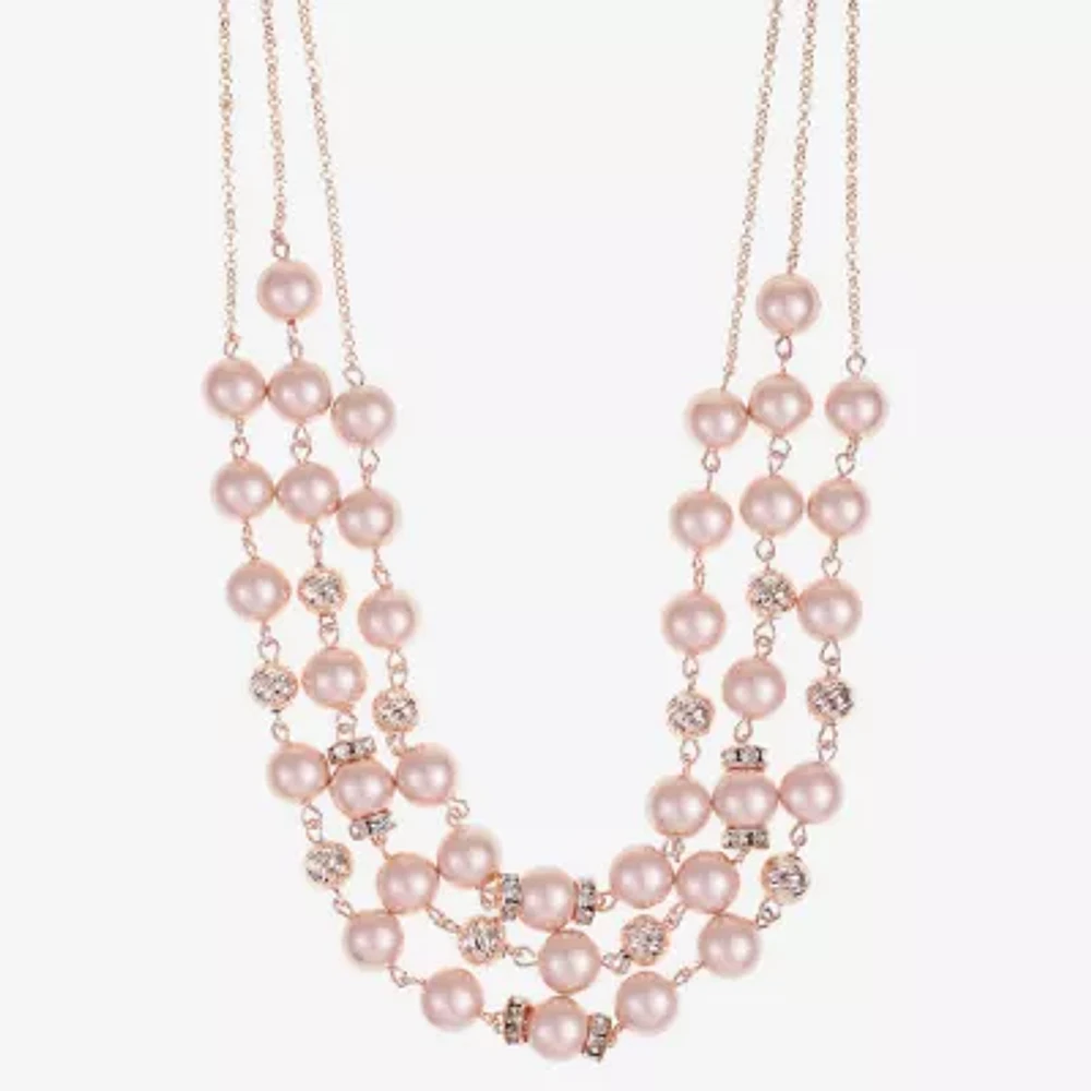 Monet Jewelry Rose Gold Layered Glass Simulated Pearl 19 Inch Rolo Round Strand Necklace