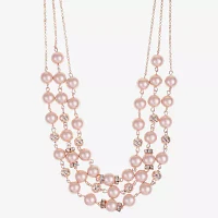 Monet Jewelry Rose Gold Layered Glass Simulated Pearl 19 Inch Rolo Round Strand Necklace