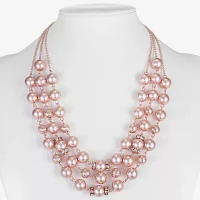 Monet Jewelry Rose Gold Layered Glass Simulated Pearl 19 Inch Rolo Round Strand Necklace