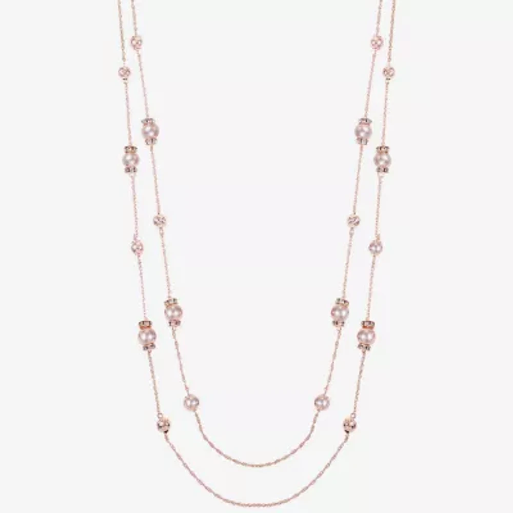 Monet Jewelry Rose Gold Layered Glass Simulated Pearl 38 Inch Rope Round Strand Necklace