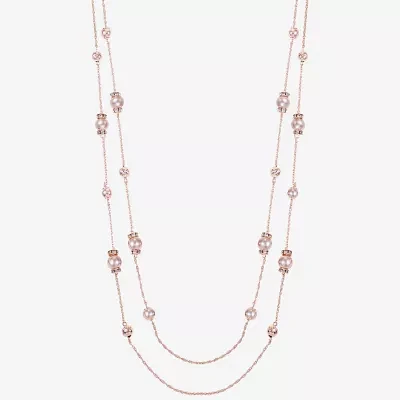 Monet Jewelry Rose Gold Layered Glass Simulated Pearl 38 Inch Rope Round Strand Necklace