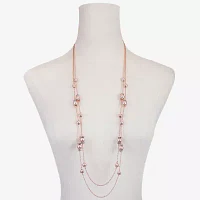 Monet Jewelry Rose Gold Layered Glass Simulated Pearl 38 Inch Rope Round Strand Necklace