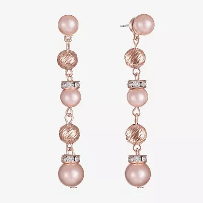 Monet Jewelry Rose Gold Linear Glass Simulated Pearl Round Drop Earrings