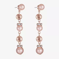 Monet Jewelry Rose Gold Linear Glass Simulated Pearl Round Drop Earrings