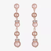 Monet Jewelry Rose Gold Linear Glass Simulated Pearl Round Drop Earrings