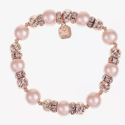 Monet Jewelry Rose Gold Glass Simulated Pearl Round Stretch Bracelet